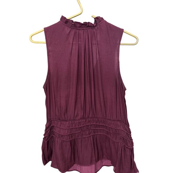 WHBM Purple Sleeveless Ruffle Neck Peplum Top Smocked Waist L EUC - Picture 4 of 7